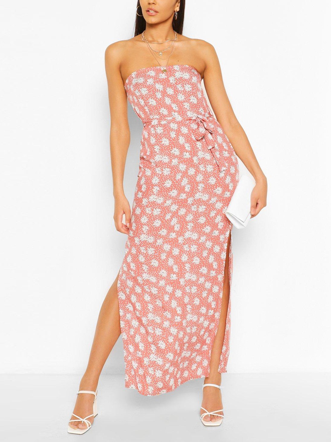 

Boohoo Floral Off-Shoulder Maxi Maxi Dress, Rose