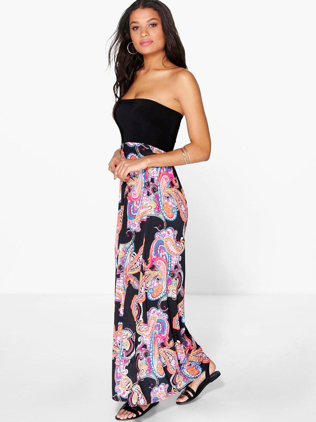 

Boohoo Ethnic Motifs Off-Shoulder Maxi Dress, Black