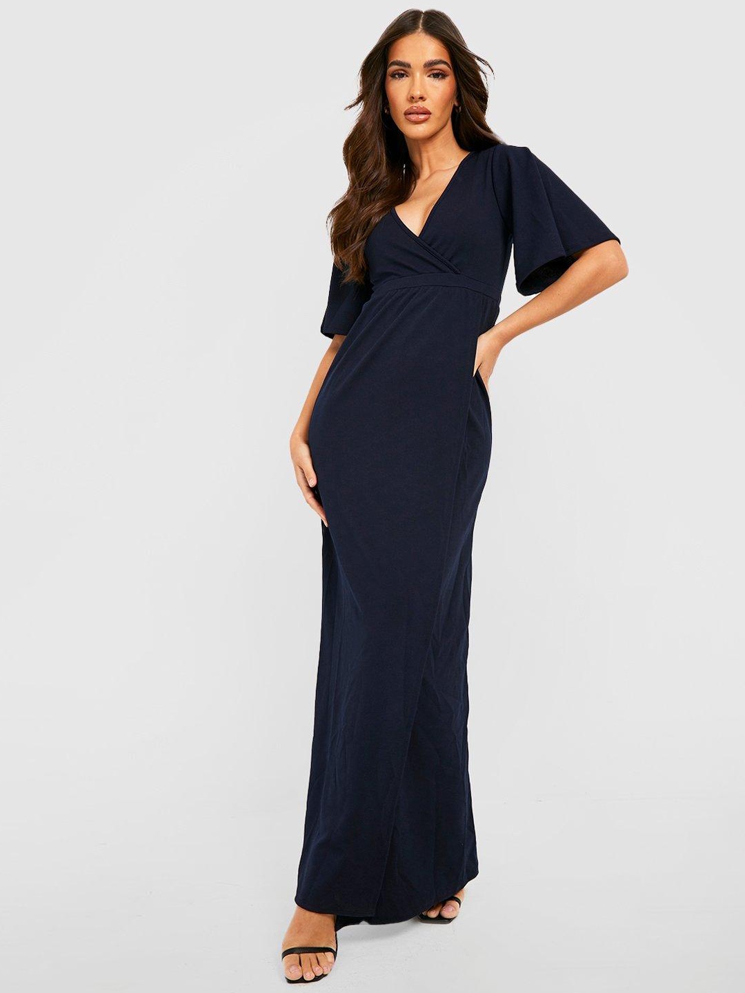

Boohoo Wrap Maxi Dress, Navy blue