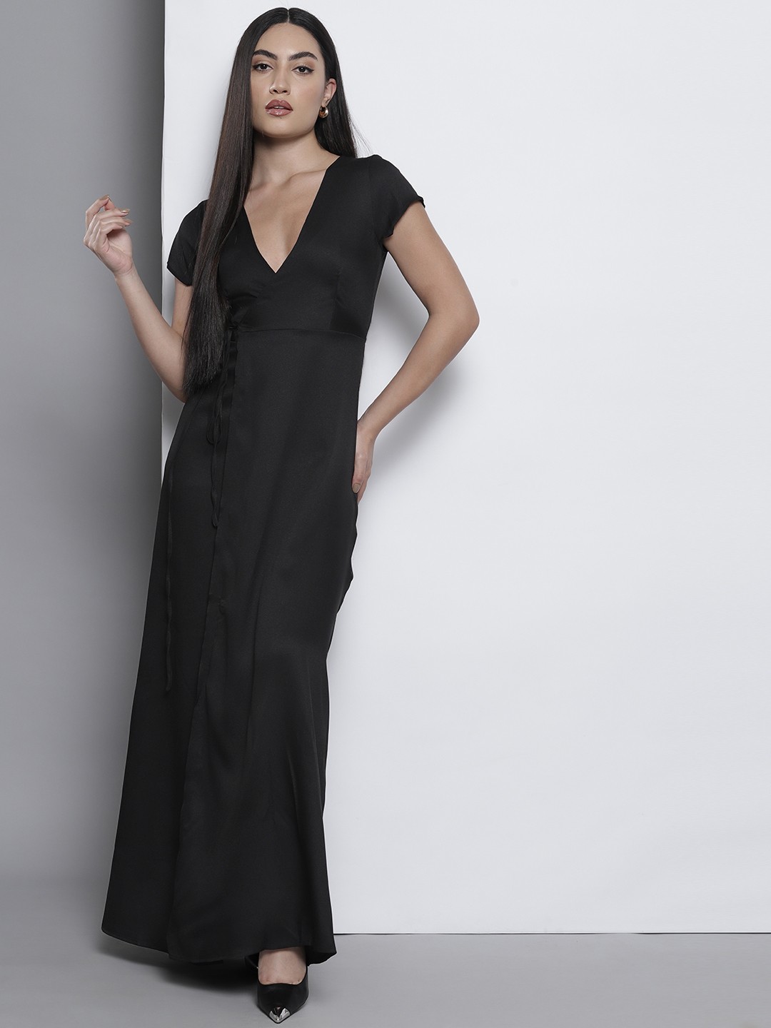 

Boohoo Wrap High Slit Maxi Dress, Black