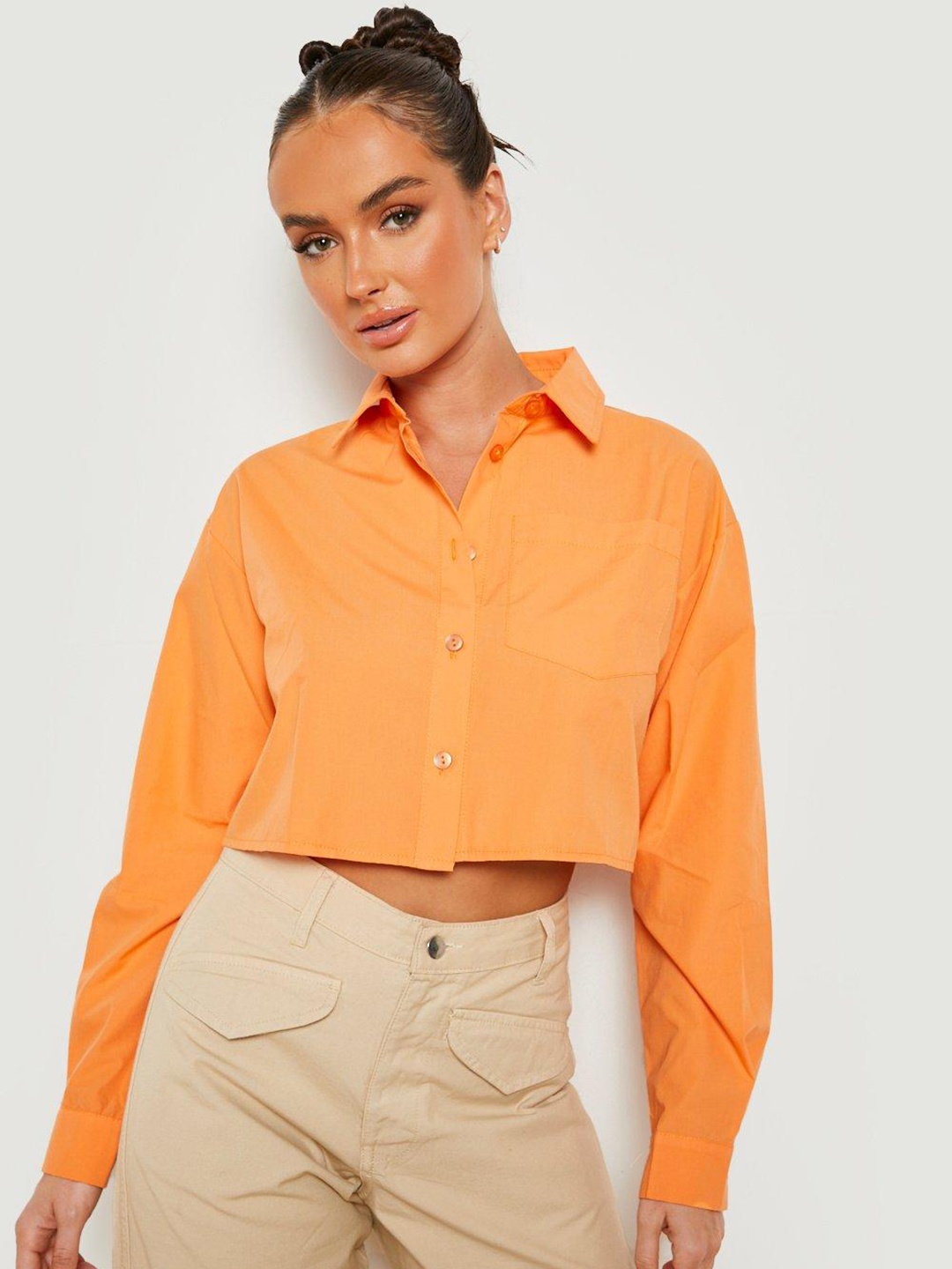 

Boohoo Women Boxy Casual Shirt, Orange