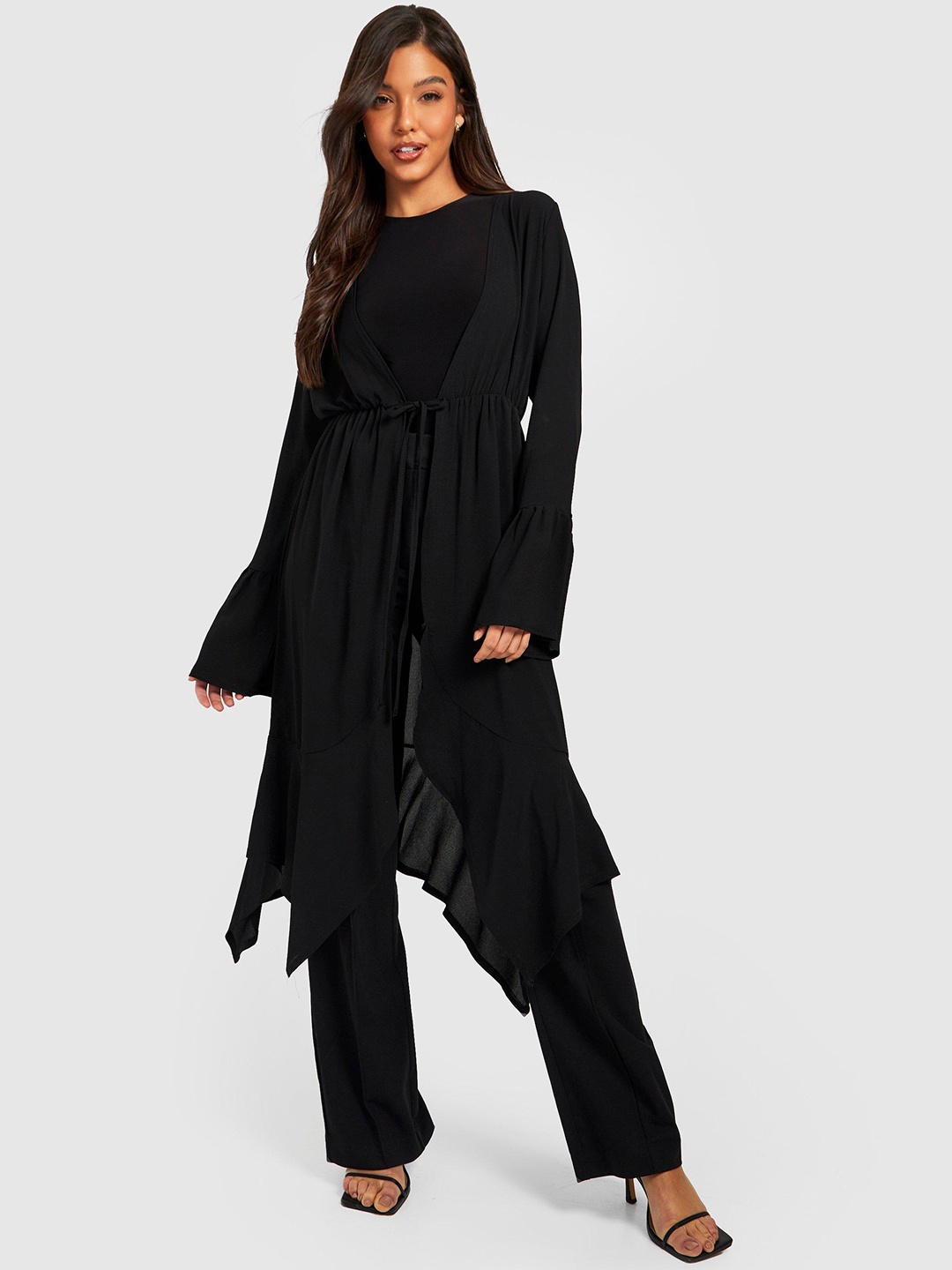 

Boohoo Women Longline Tie-Up Shrug, Black