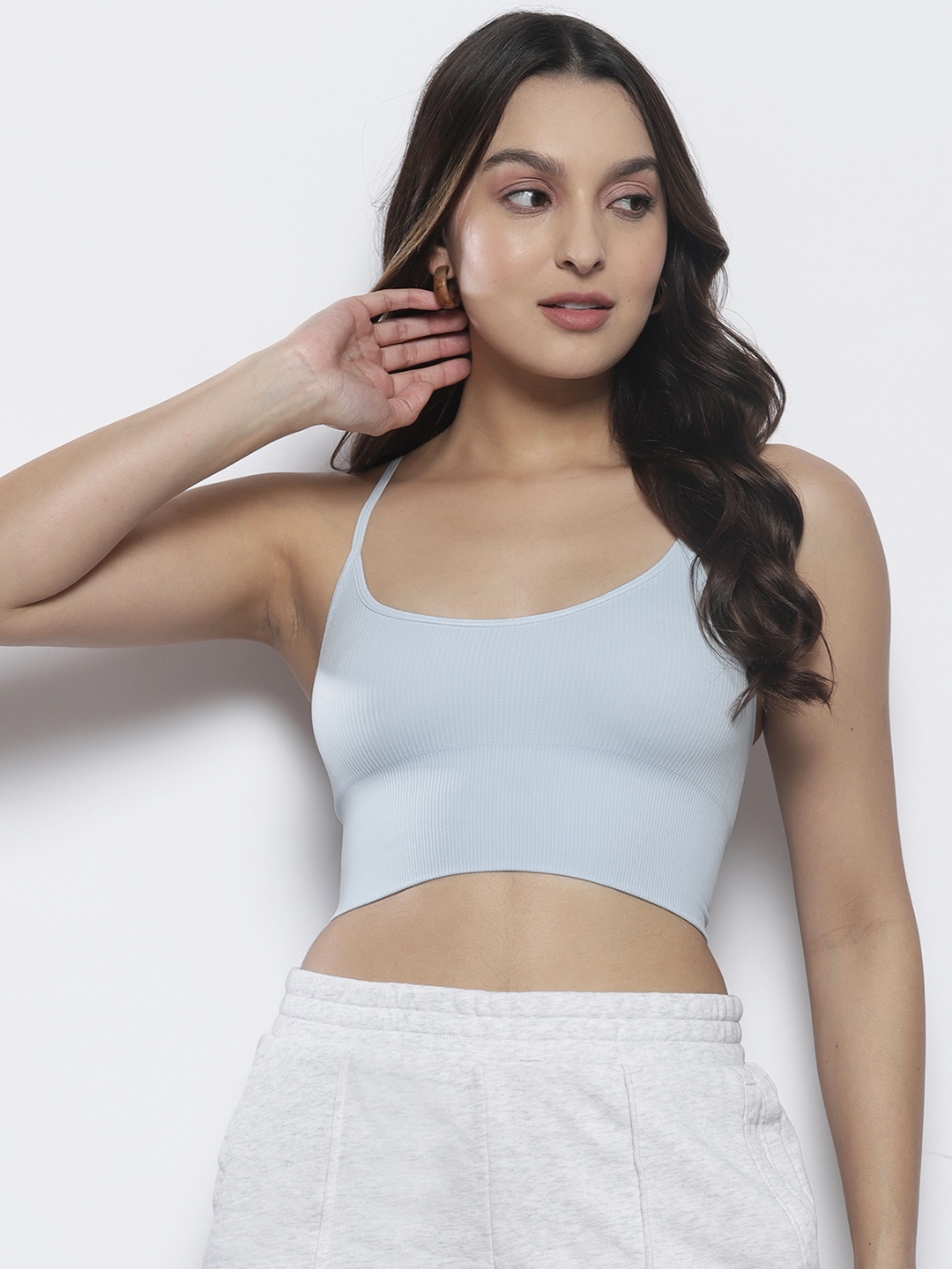 

Boohoo Ribbed Seamless Lounge Bralette, Blue