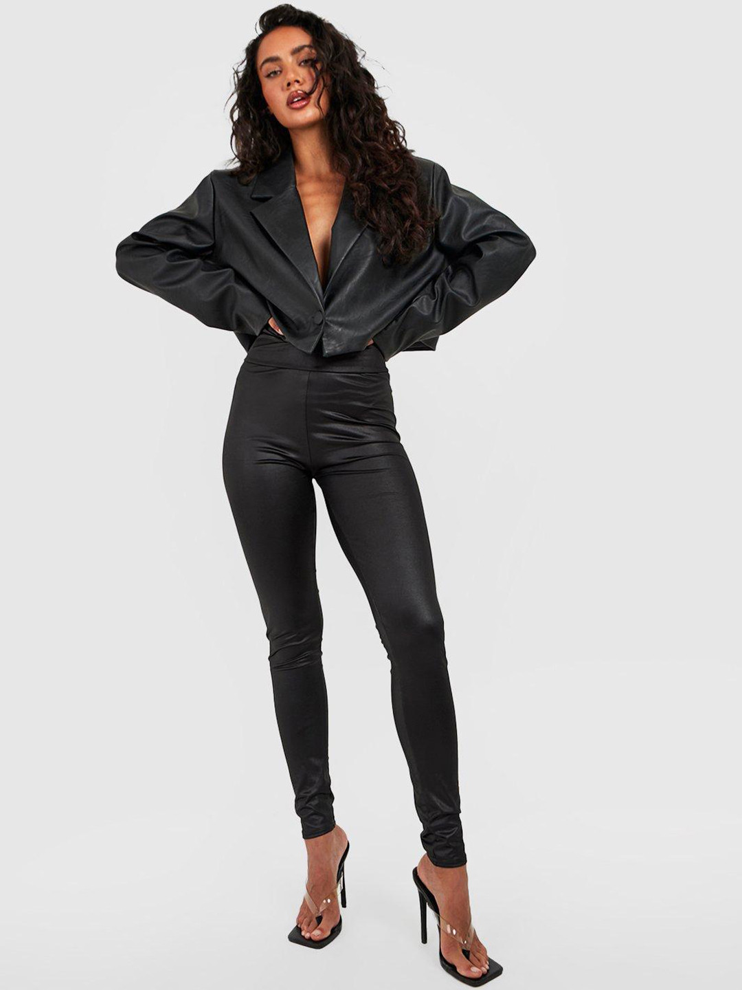 

Boohoo Faux Leather High Waist jeggings, Black