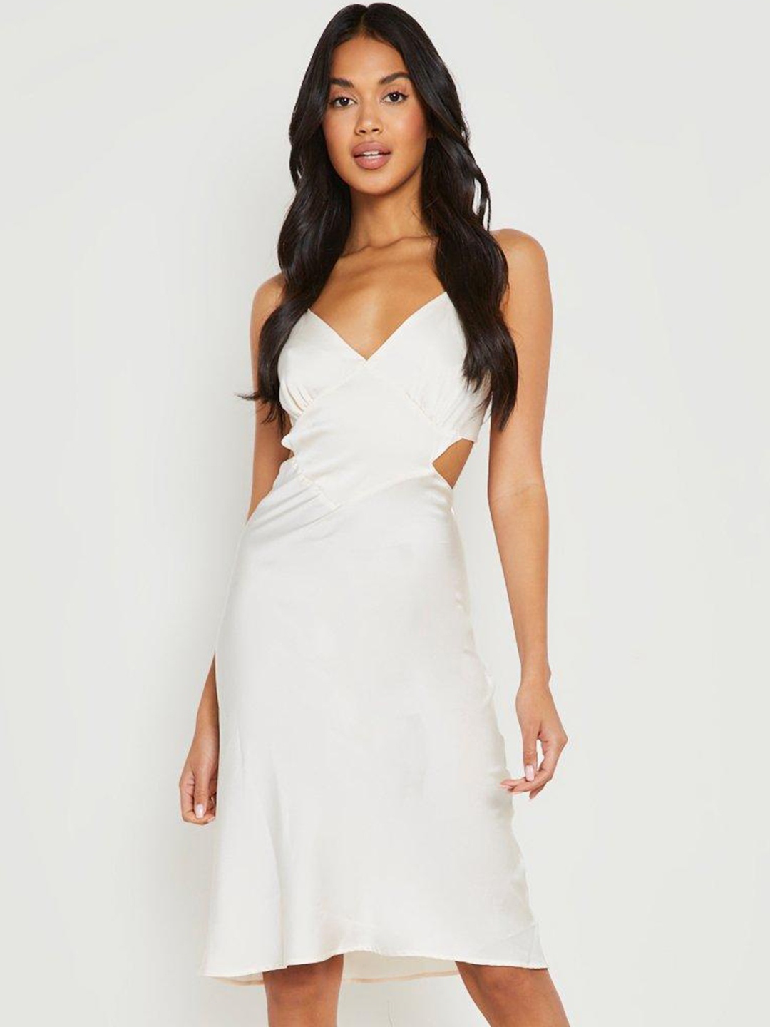 

Boohoo Cut-Out Detail Satin A-Line Dress, White