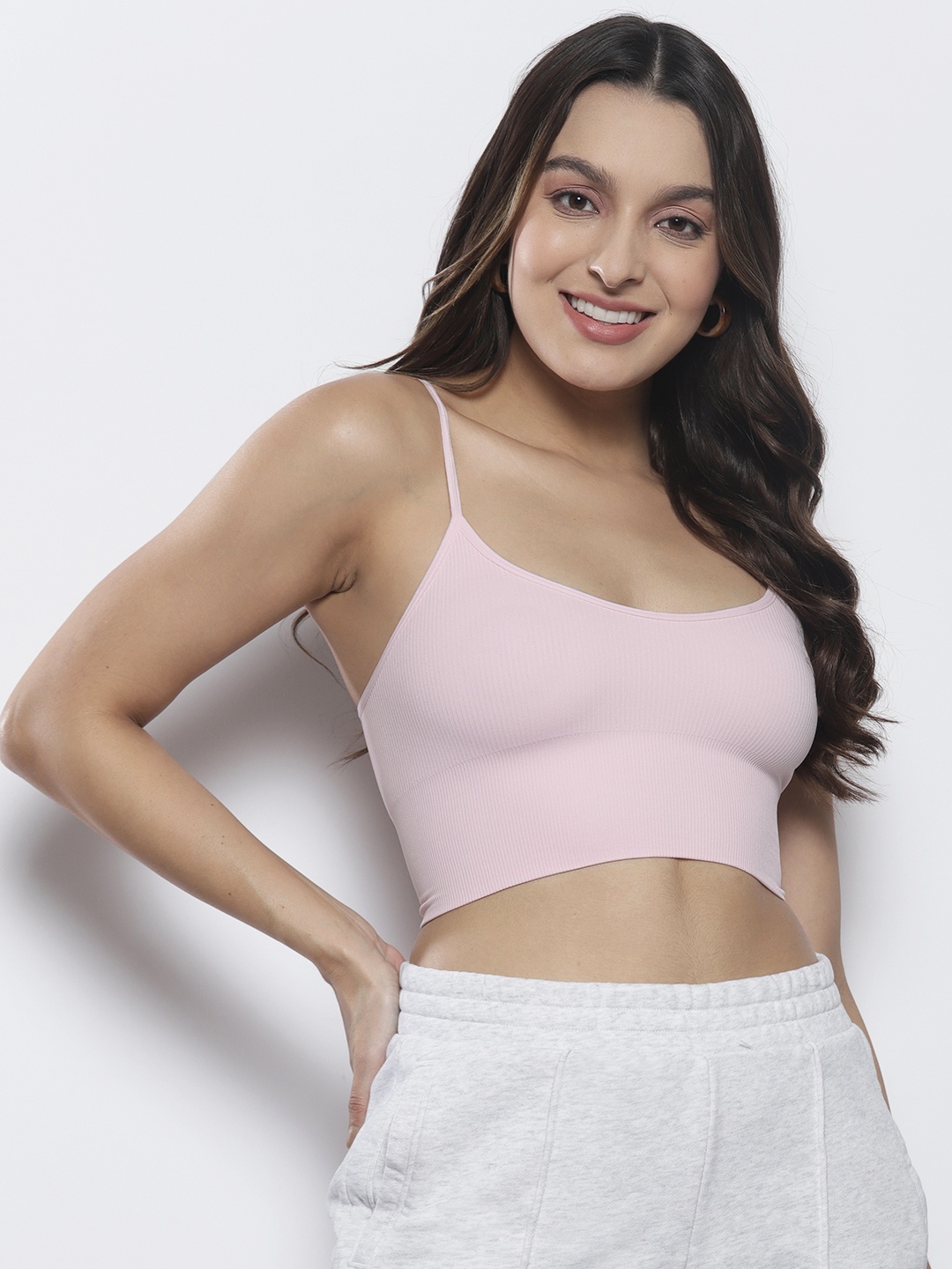 

Boohoo Ribbed Seamless Lounge Bralette, Pink