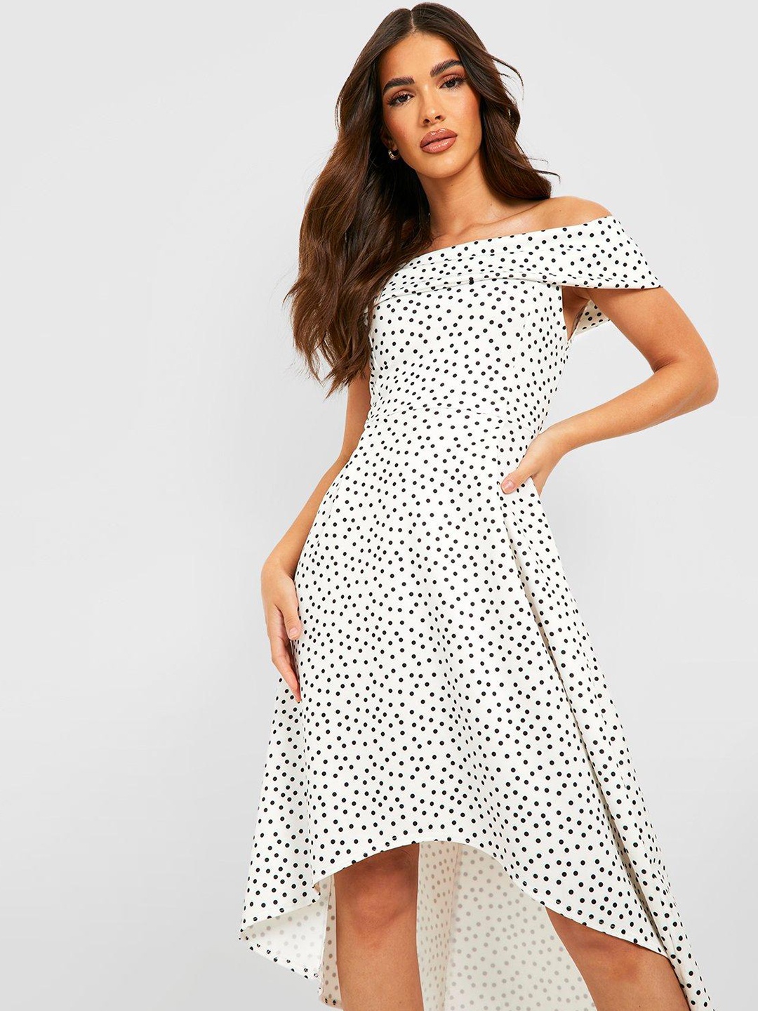 

Boohoo Off-Shoulder A-Line Midi Dress, White