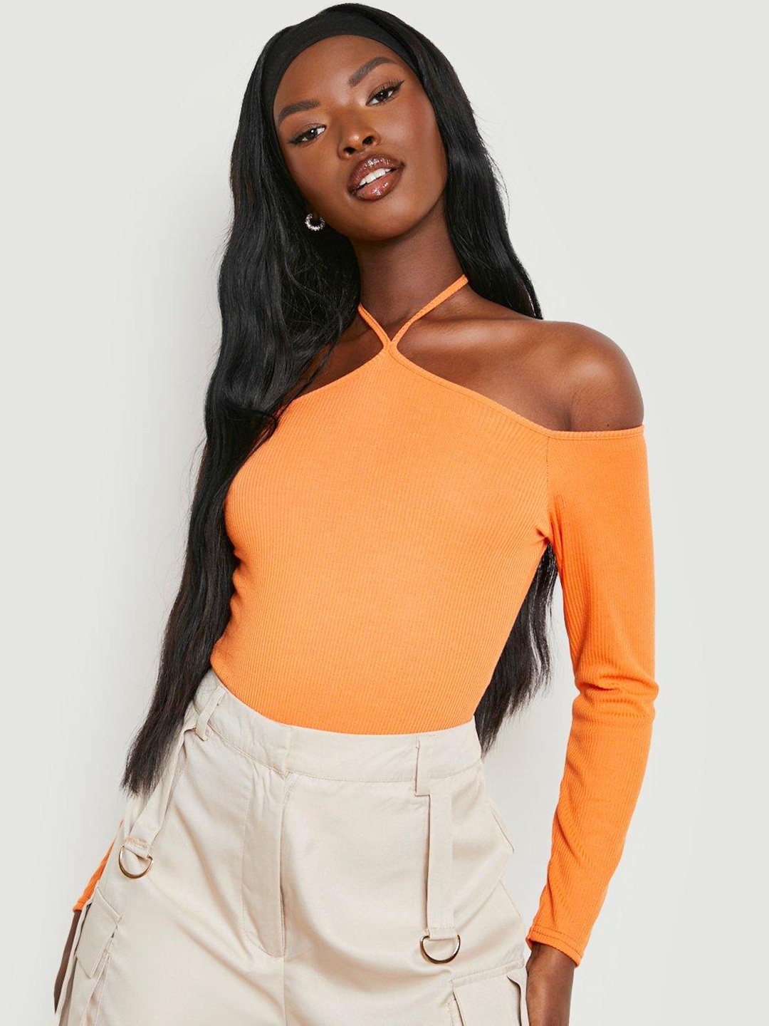 

Boohoo Women Halter Neck Bodysuit, Orange