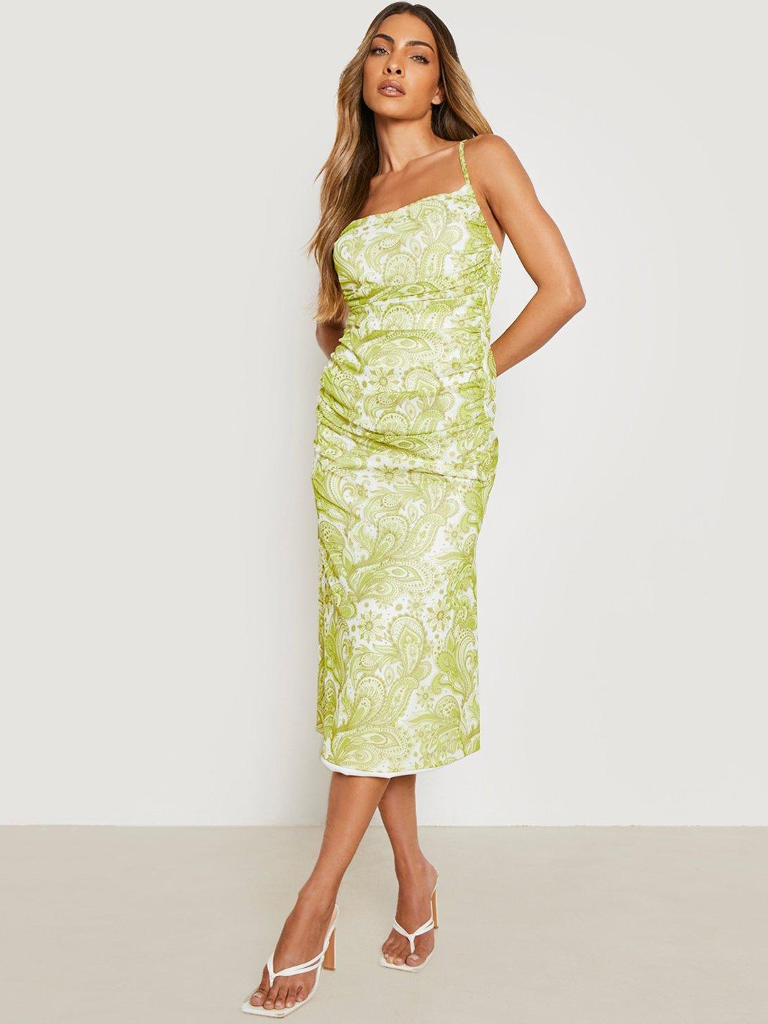 

Boohoo Floral Sheath Midi Dress, White