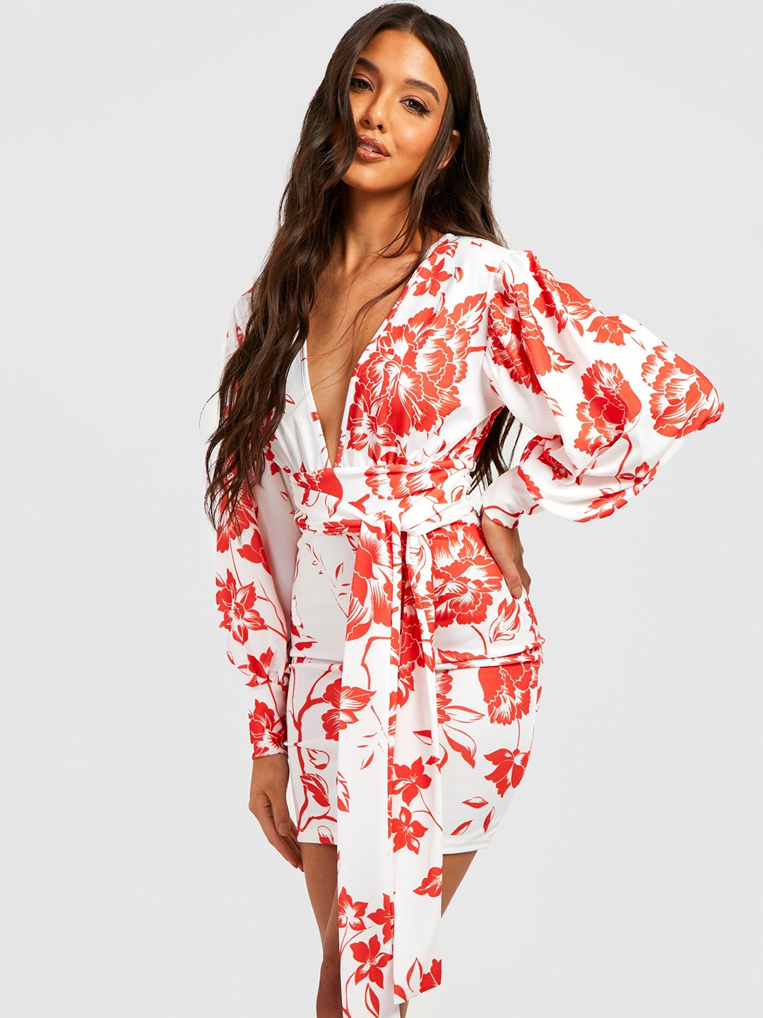

Boohoo Floral Printed Sheath Dress, Red