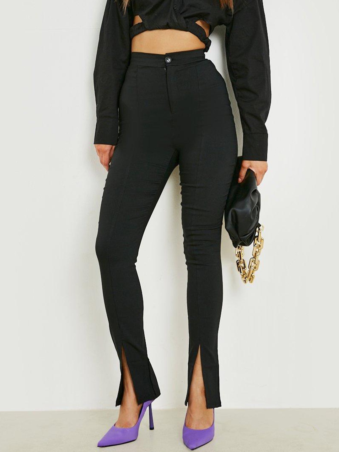

Boohoo Women Split Front Skinny Fit Trousers, Black