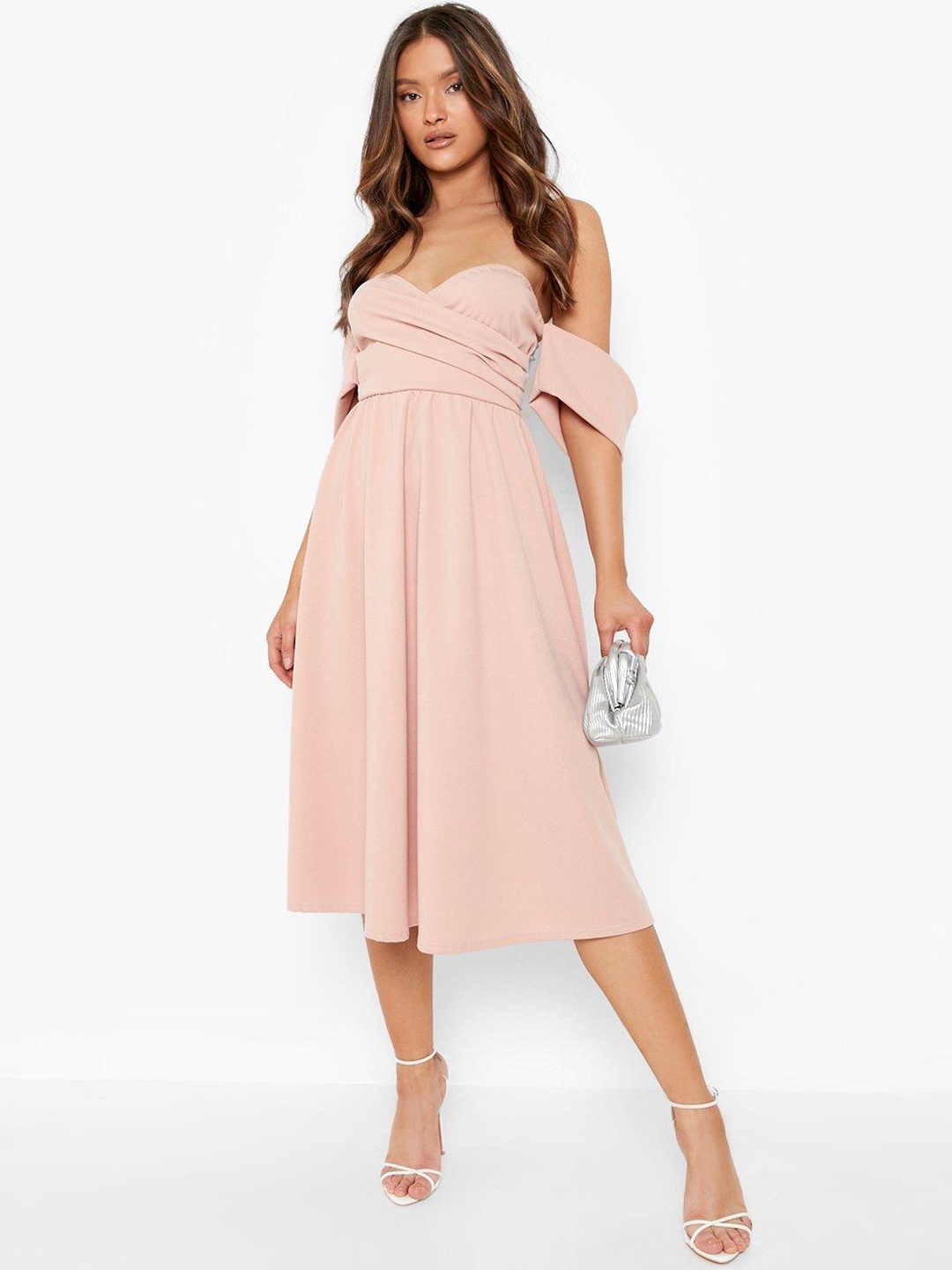 

Boohoo Off-Shoulder A-Line Dress, Pink