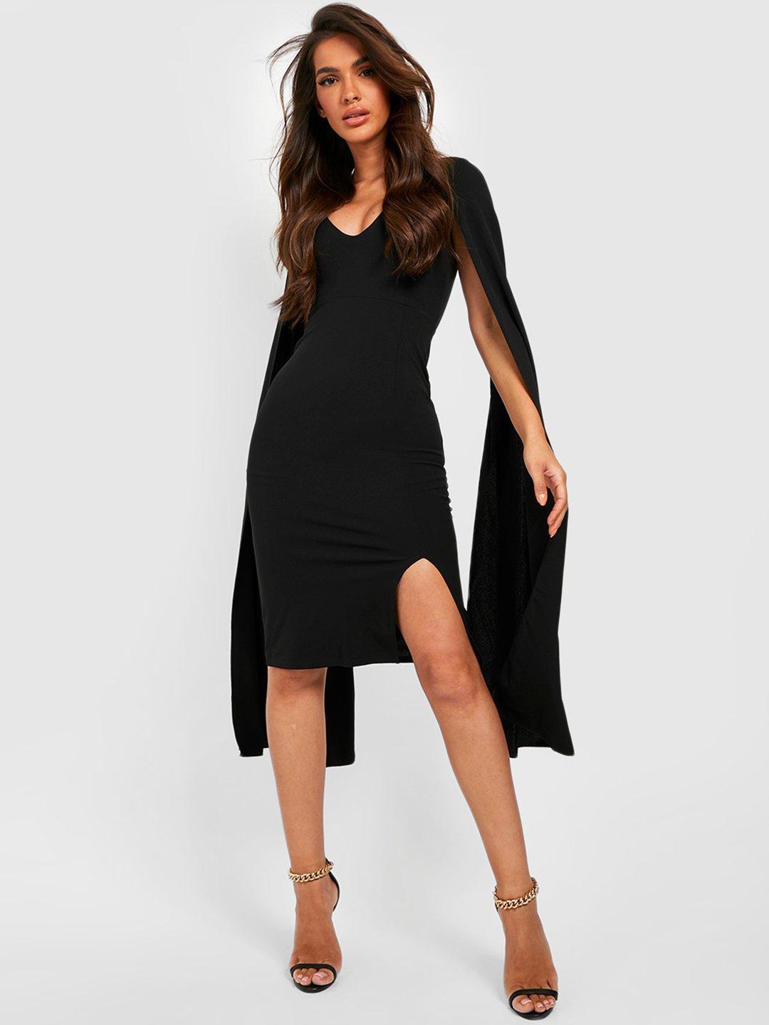 

Boohoo Sheath Midi Dress with Cape Sleeves, Black