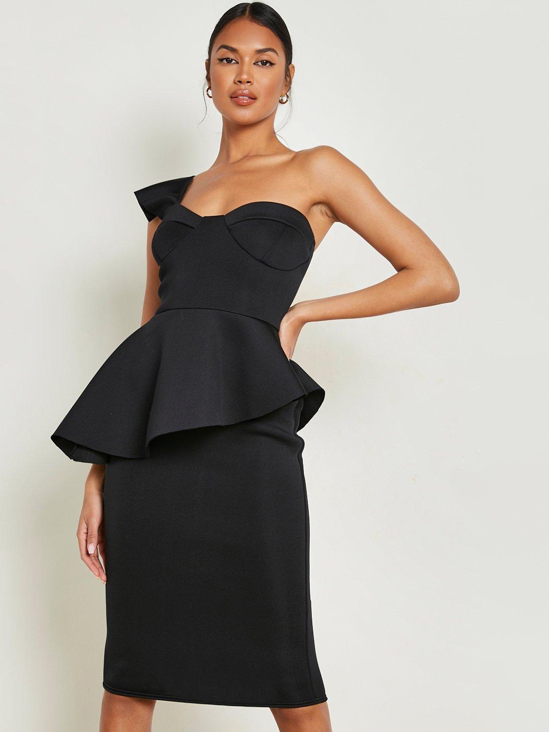 

Boohoo One Shoulder Sheath Midi Dress, Black