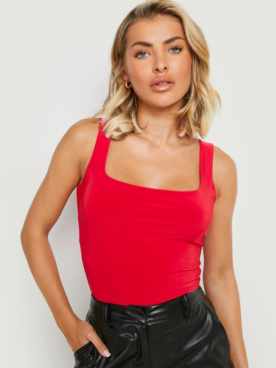 

Boohoo Square Neck Slinky Top, Red