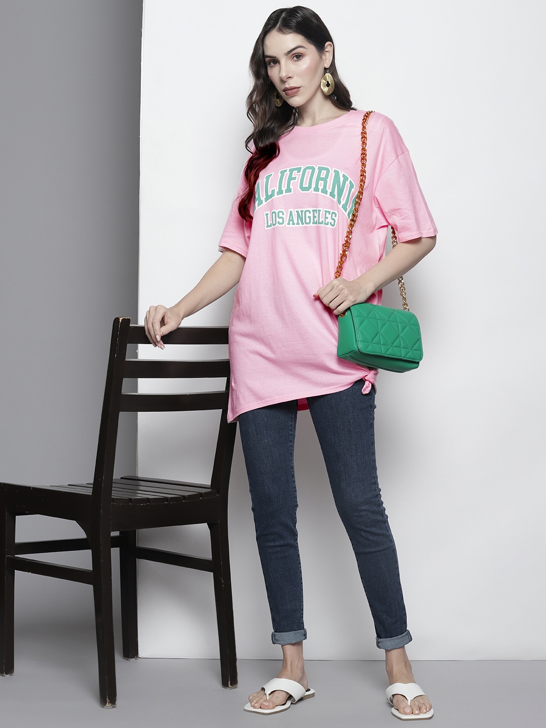 

Boohoo Women Typography Printed Drop-Shoulder Sleeves Pure Cotton Oversized T-shirt, Pink