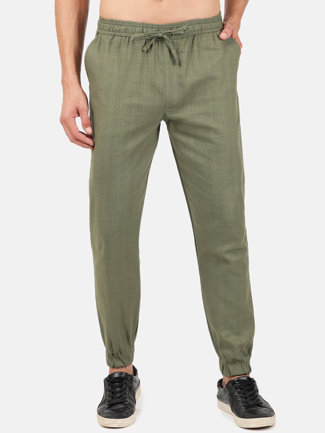

BLACK RADIO Men Pure Cotton Woven Joggers, Olive