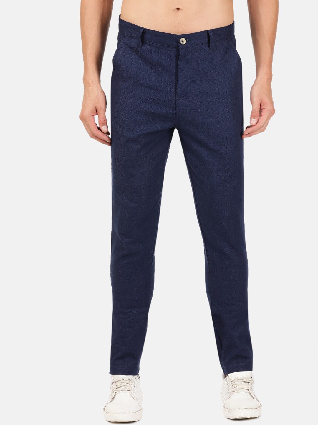 

BLACK RADIO Men Navy Blue Textured Slim Fit Chinos Trousers