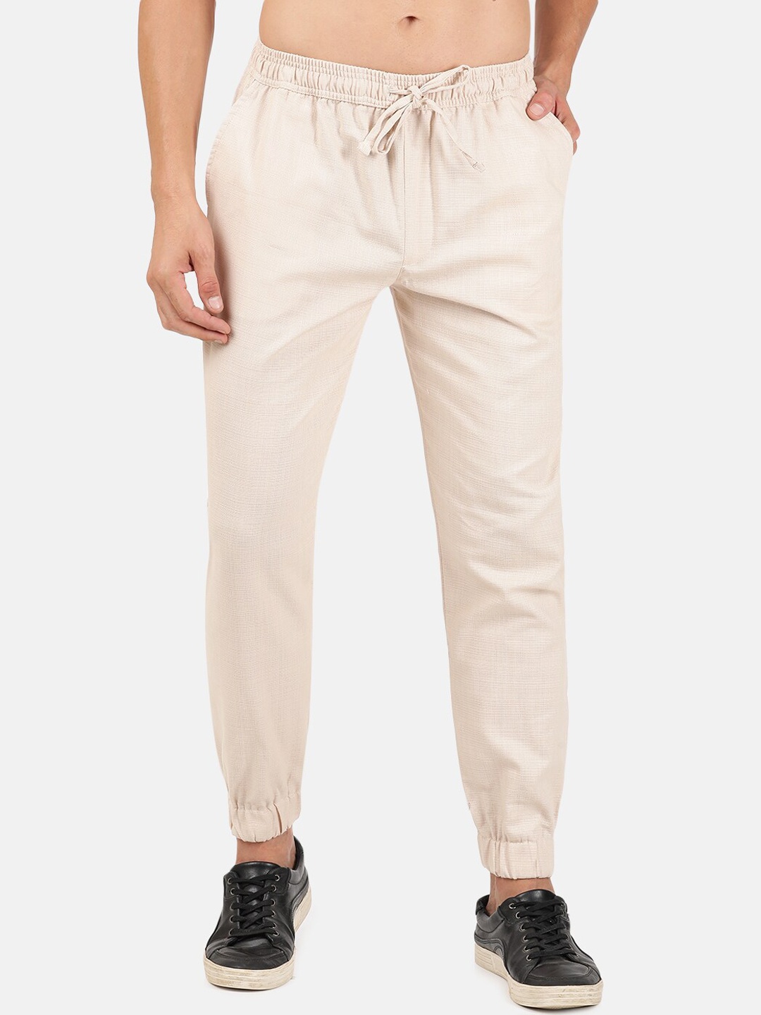 

BLACK RADIO Men Pure Cotton Joggers, Off white