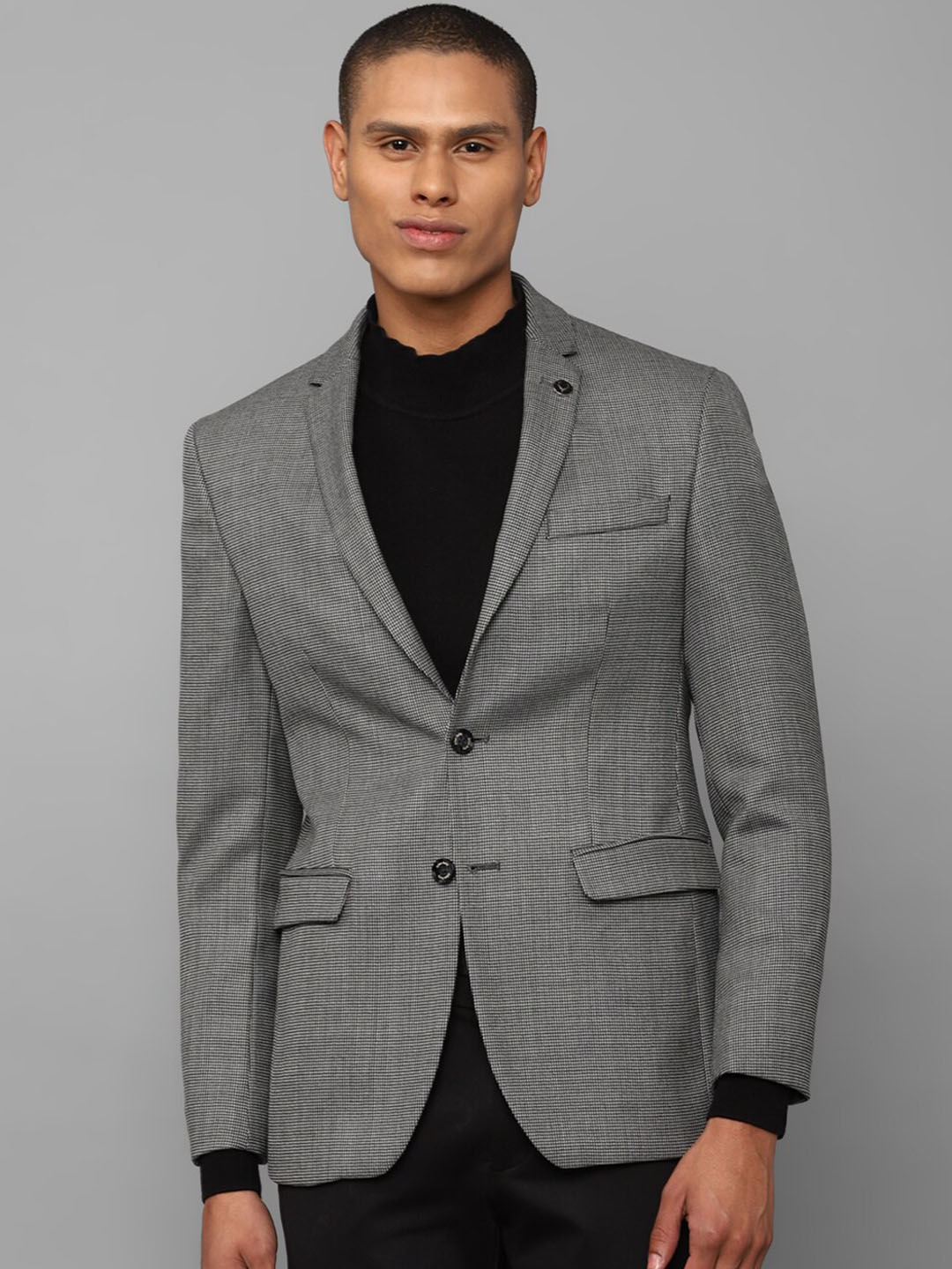

Allen Solly Men Checked Single-Breasted Pure Wool Slim-Fit Formal Blazer, Grey