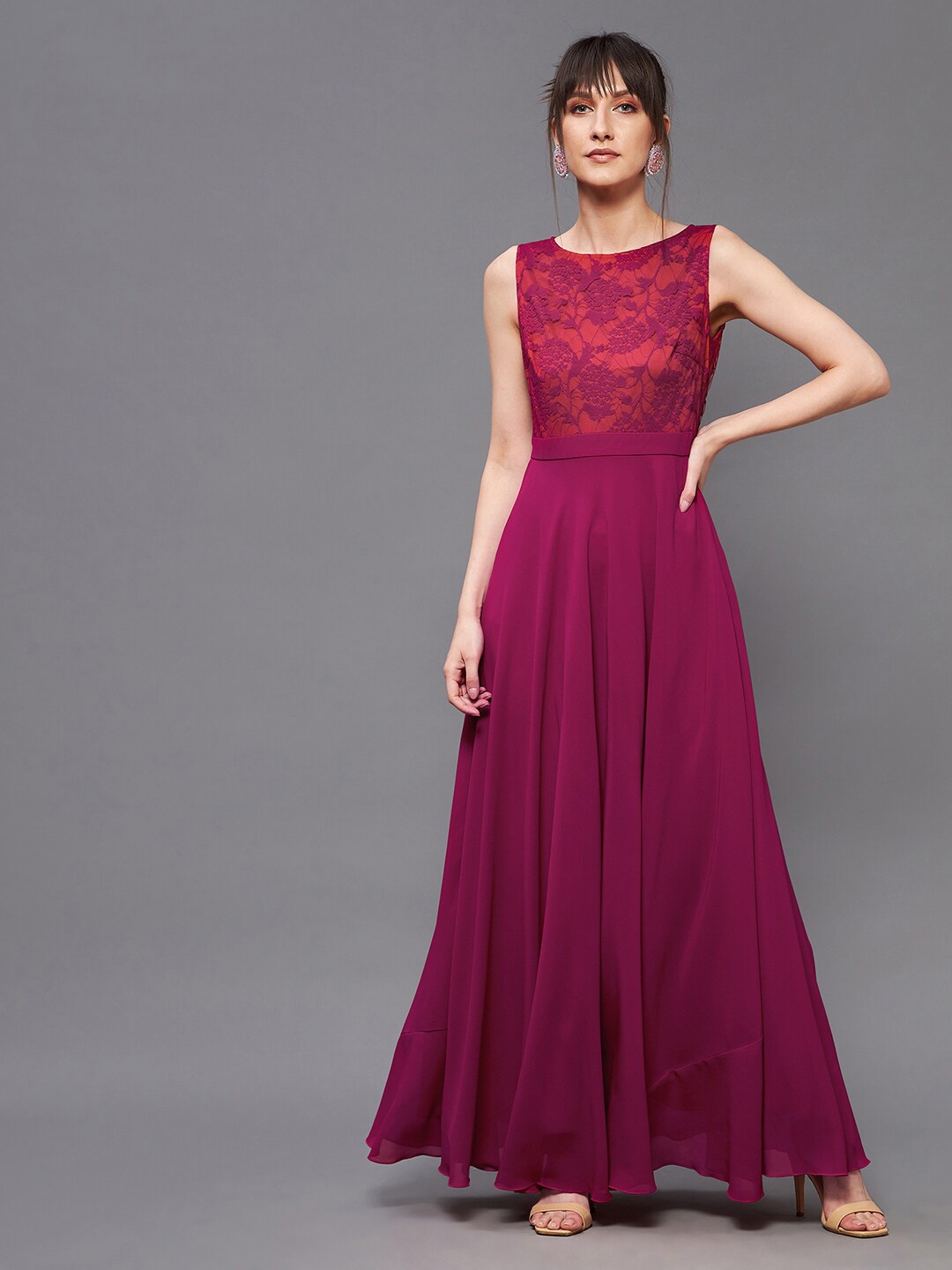 

Miss Chase Women Georgette Maxi Sleeveless Dress, Pink