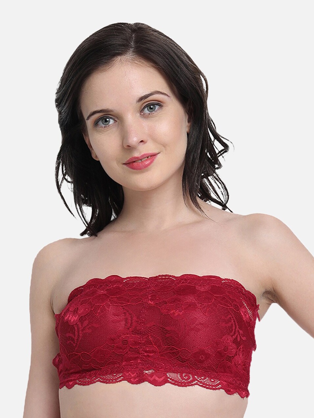 

DEALSEVEN FASHION Self Design Nylon Lightly Padded Bralette Bra, Maroon