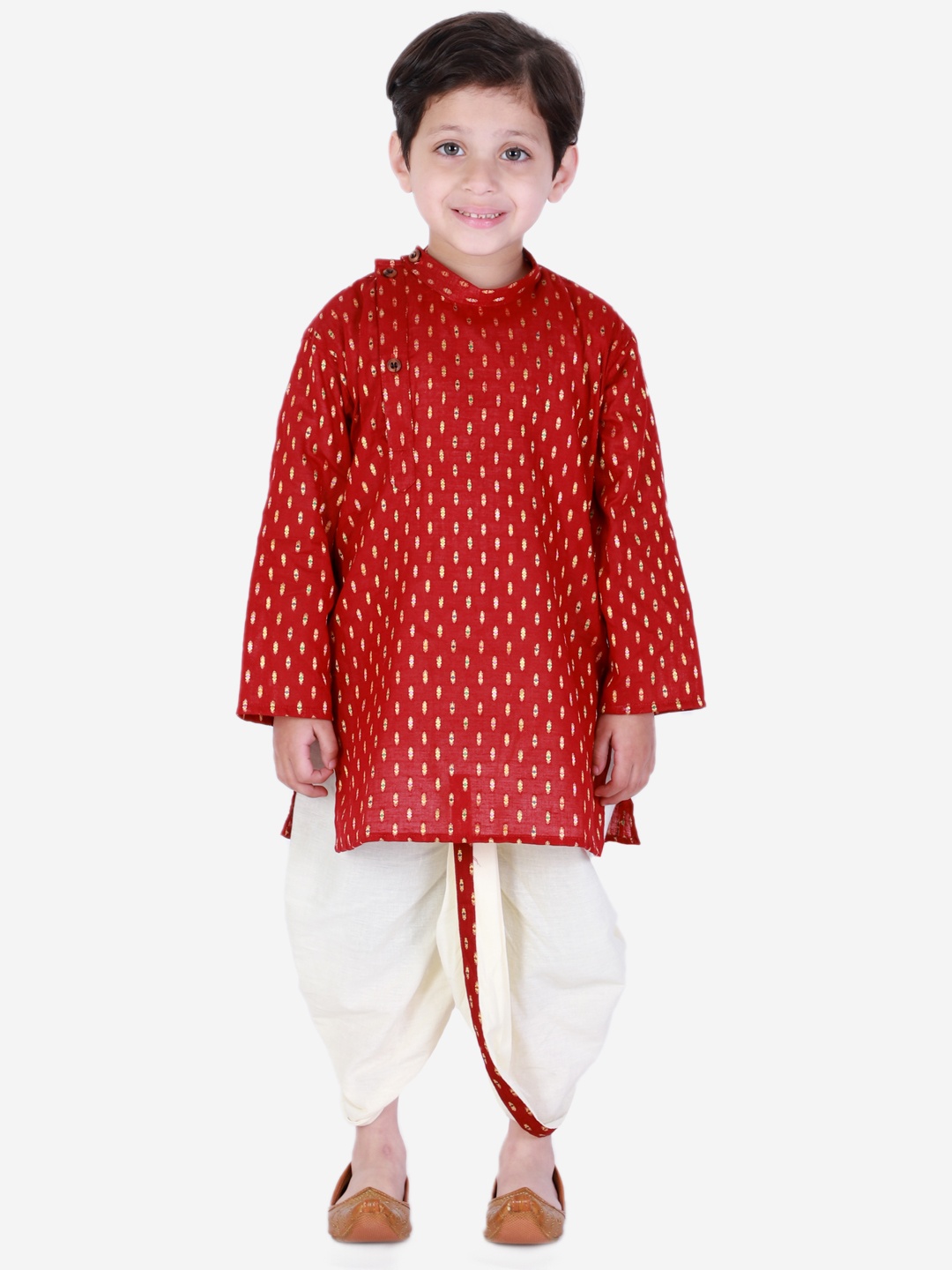 

Superminis Boys Thread Work Pure Cotton Kurta with Dhoti Pants, Red