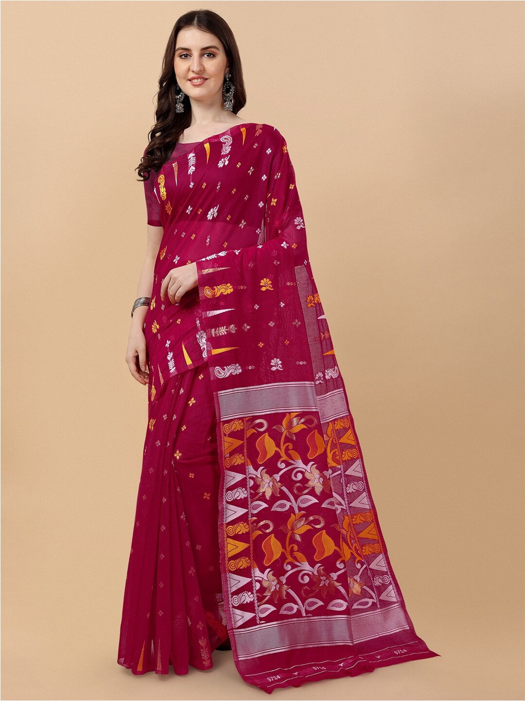 

BESUCHER Woven Design Zari Jamdani Saree, Maroon