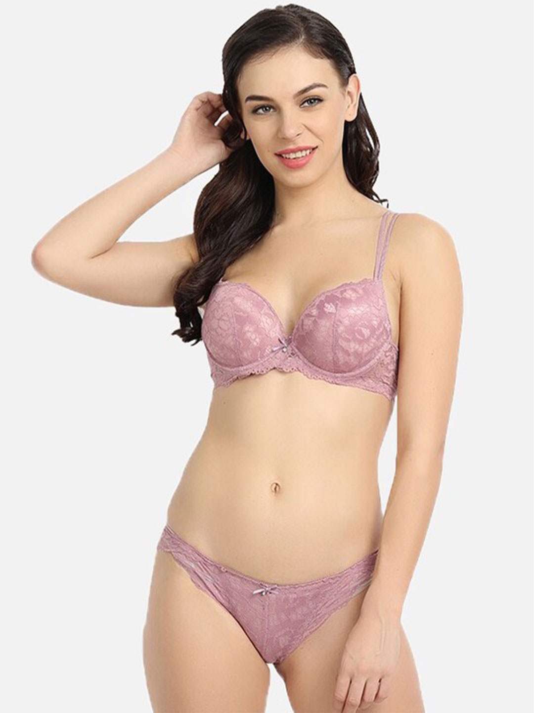 

DEALSEVEN FASHION Self-Design Heavily Padded Lingerie Set, Purple