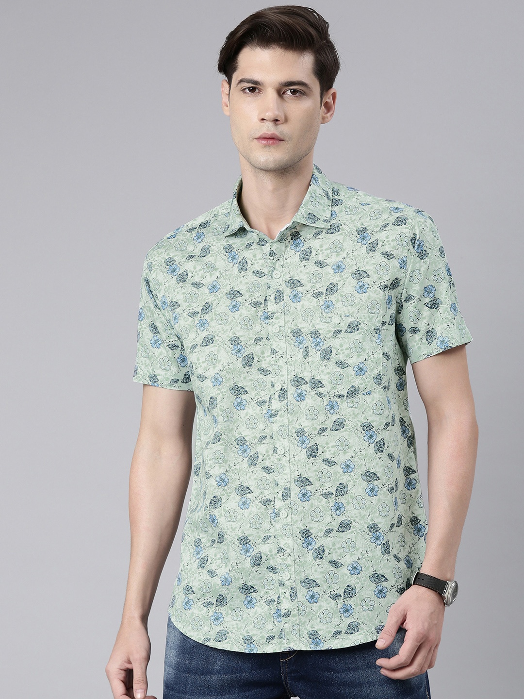 

DEZANO Standard Satin Ethnic Motifs Printed Casual Shirt, Green