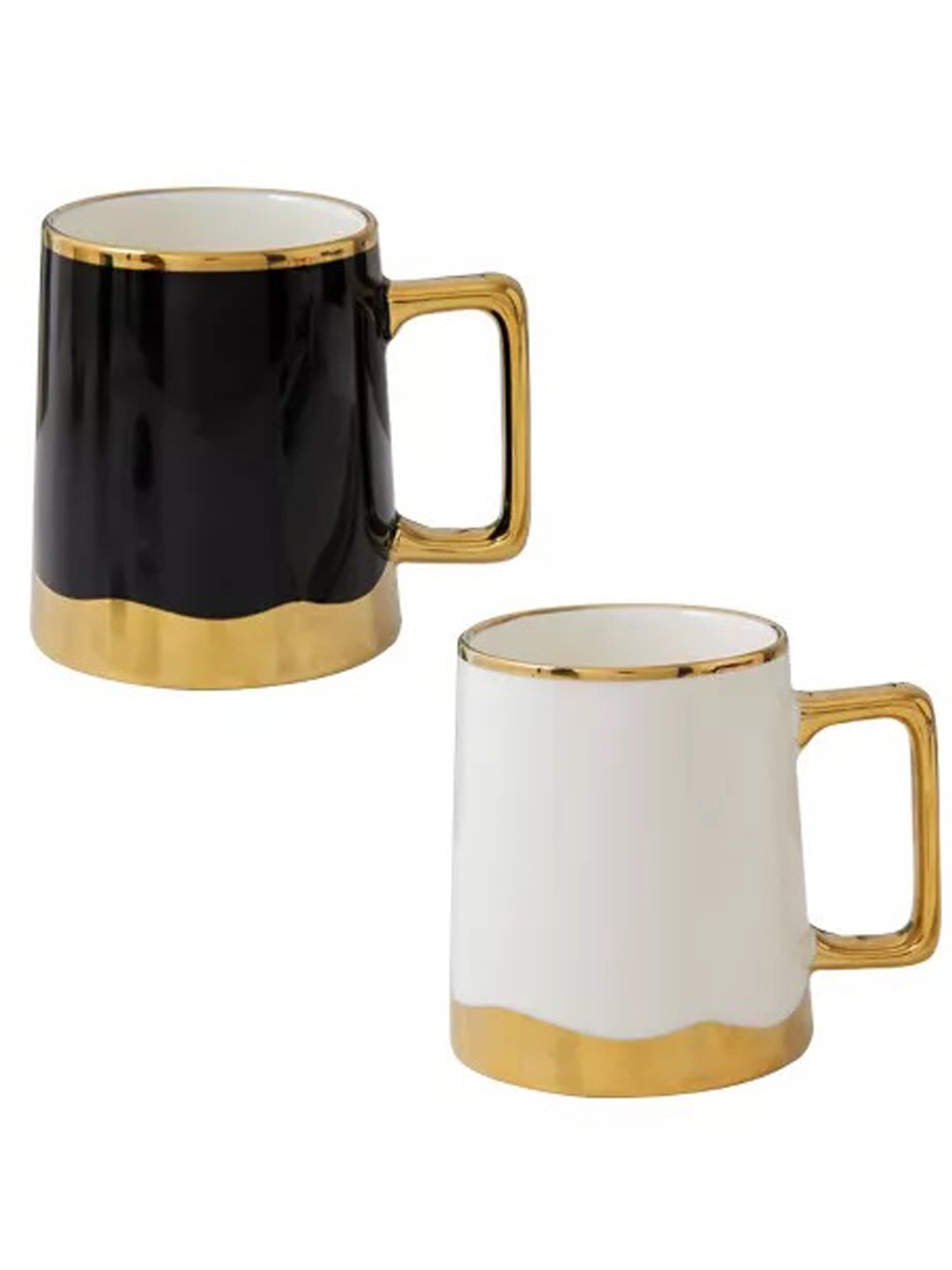 

BonZeaL White & Black Set of 2 Ceramic Glossy Mugs 320 ml Each