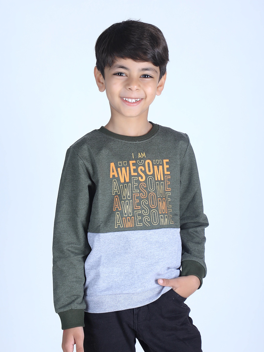 

3PIN Boys Typography Printed Cotton Sweatshirt, Green