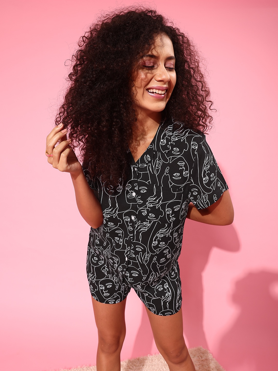 

ETC Conversational Printed Shirt With Shorts, Black