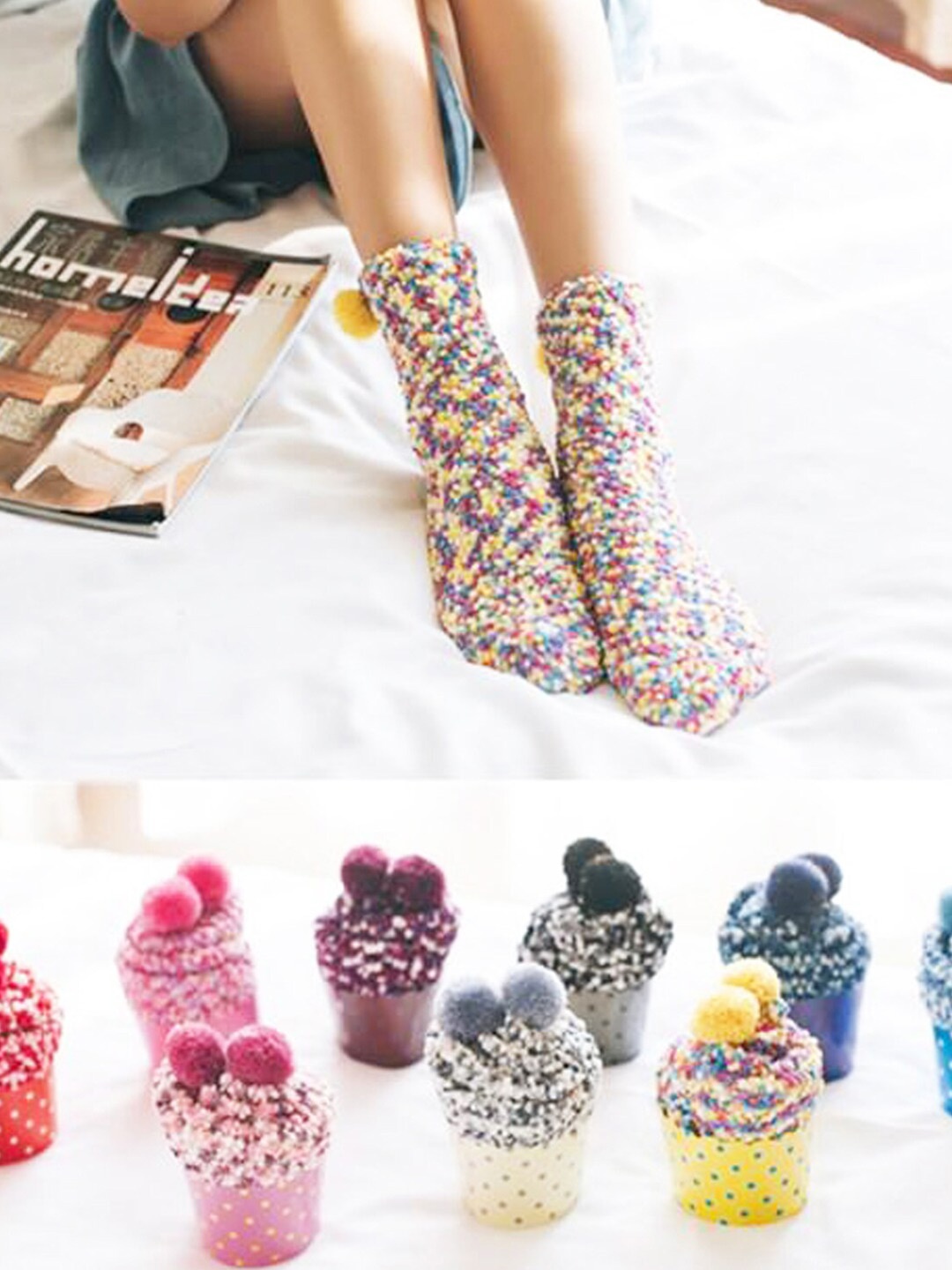 

Tossido Women Patterned Acrylic Above Ankle Length Cupcake Socks, Red