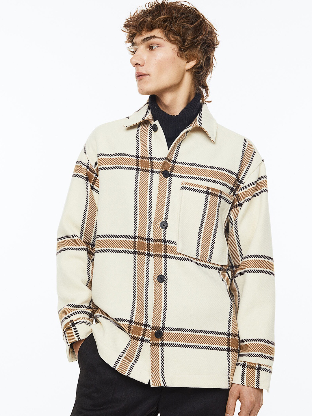 

H&M Men Relaxed Fit Overshirt, Beige