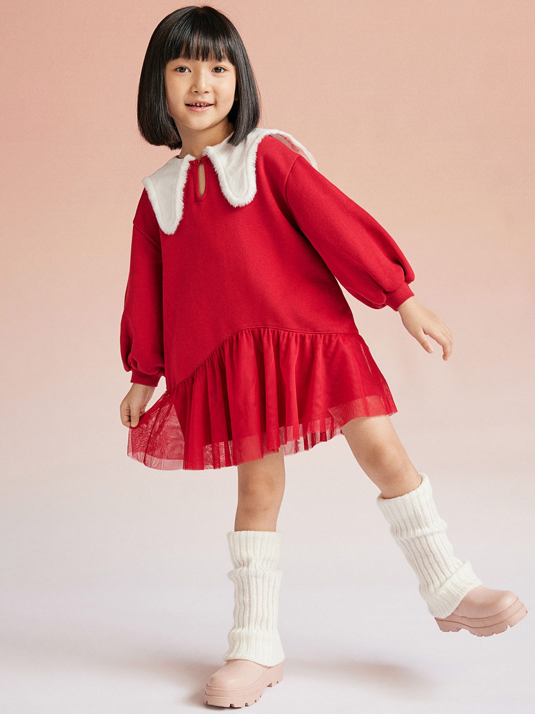 

H&M Girls Collared Sweatshirt Dress, Red