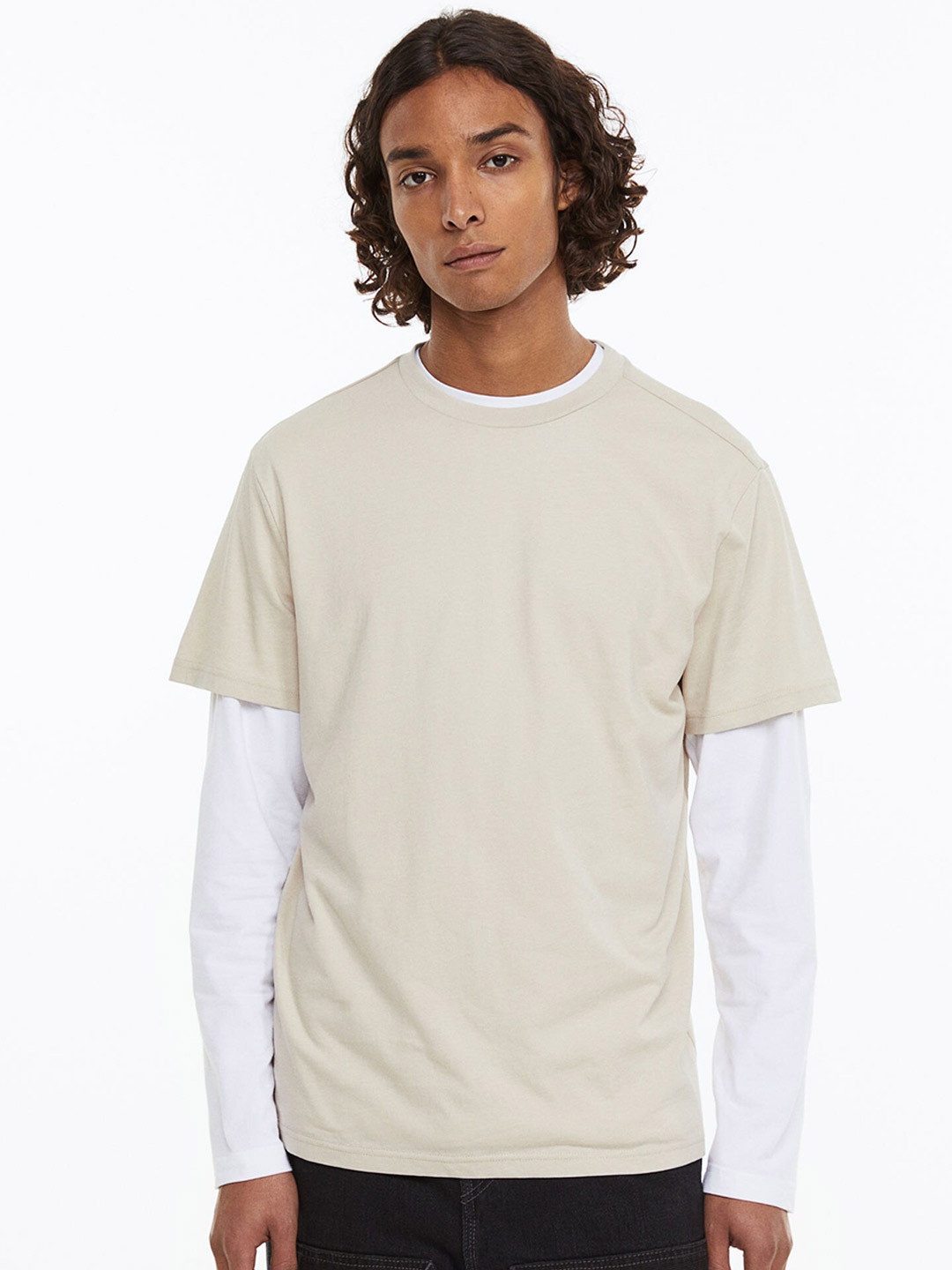 

H&M Men Regular Fit Round-neck T-shirt, Beige