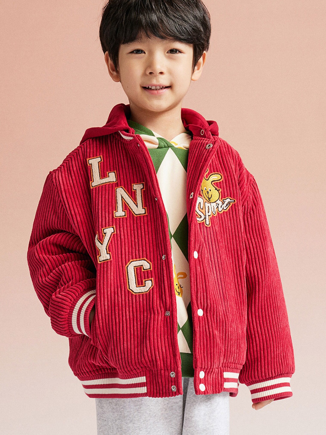 

H&M Boys Corduroy Bomber Jacket, Red