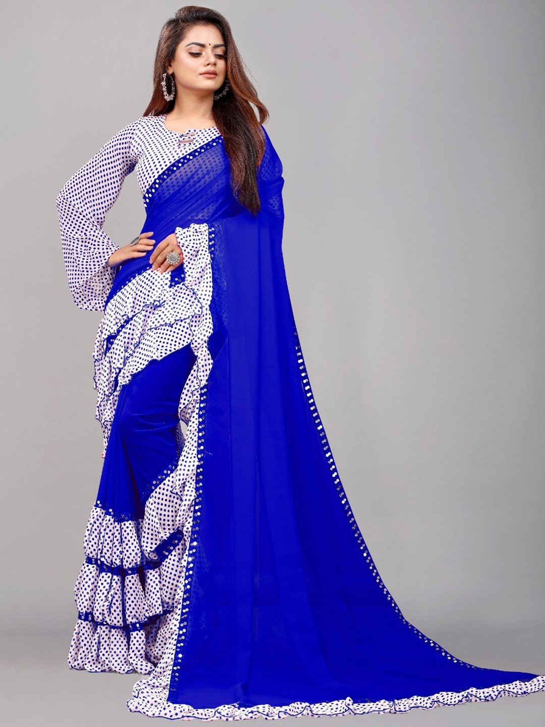 

TIEXA Printed Ready to Wear Saree, Blue