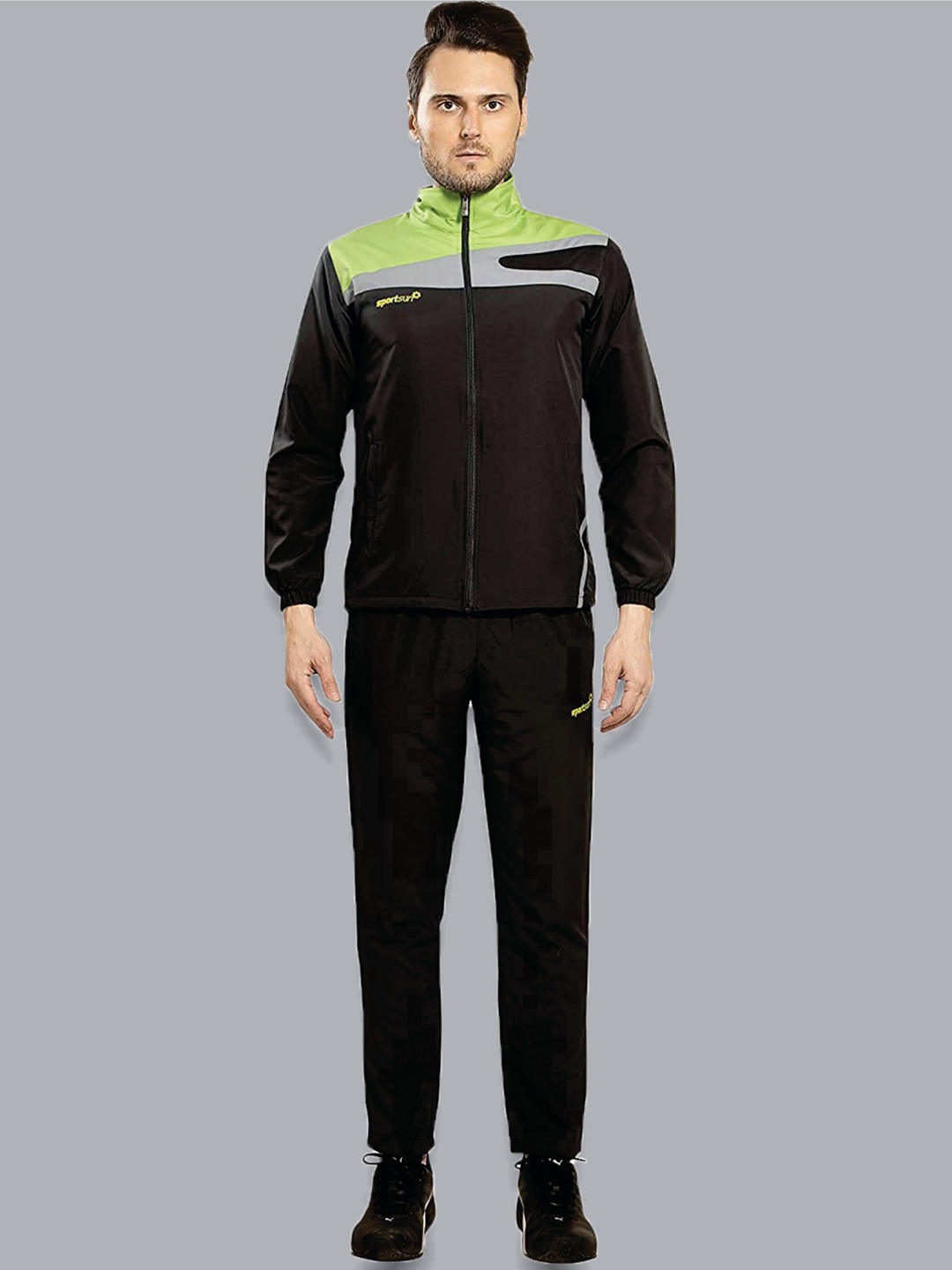 

SPORT SUN Men Colourblocked Sports Tracksuit, Black