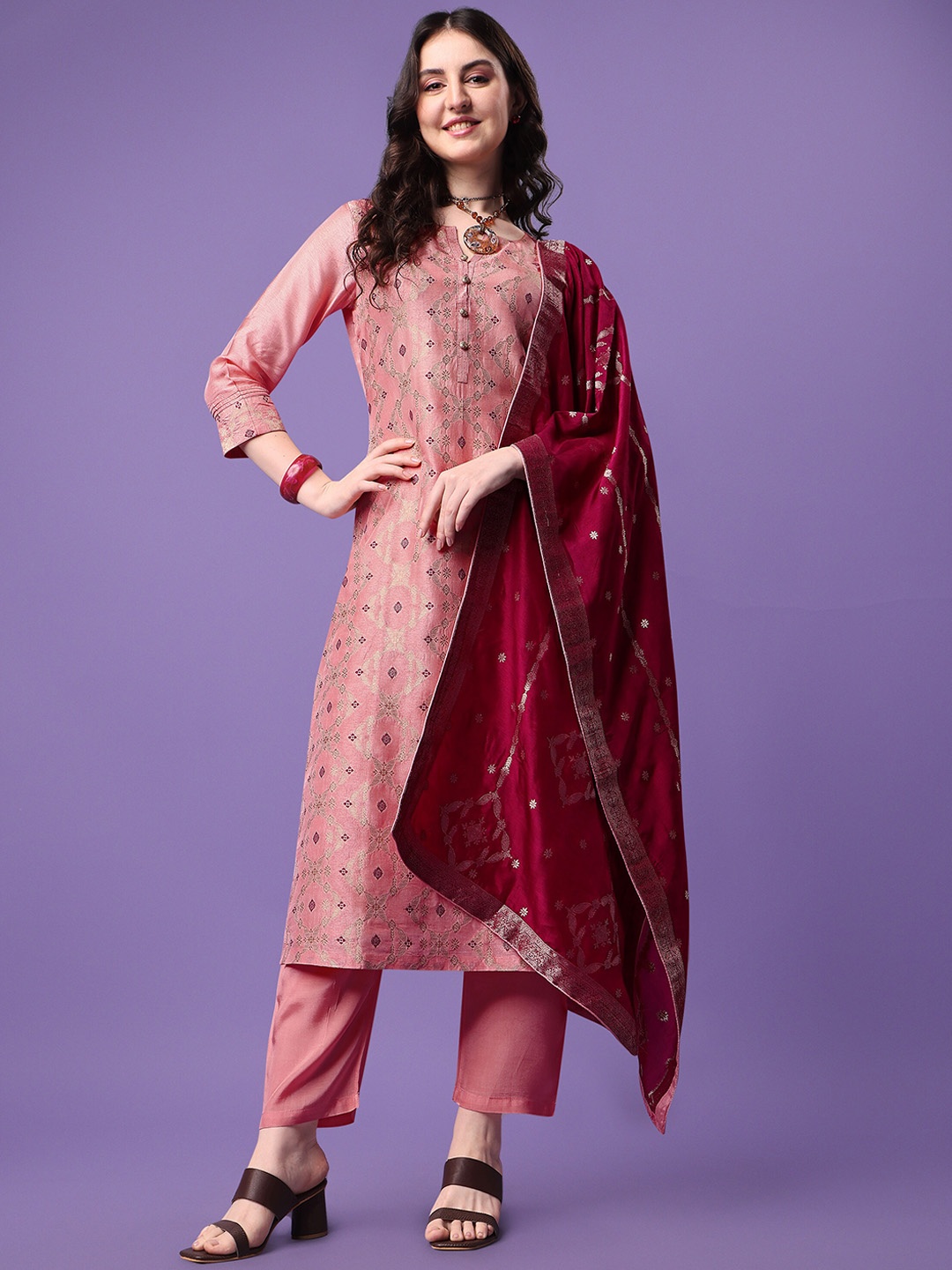 

Seerat Women Meena Jacquard With Jacquard Dupatta And Trouser, Peach