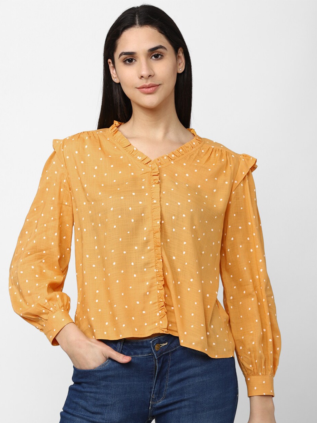 

Van Heusen Woman Cuffed sleeved Shirt Style Top, Yellow