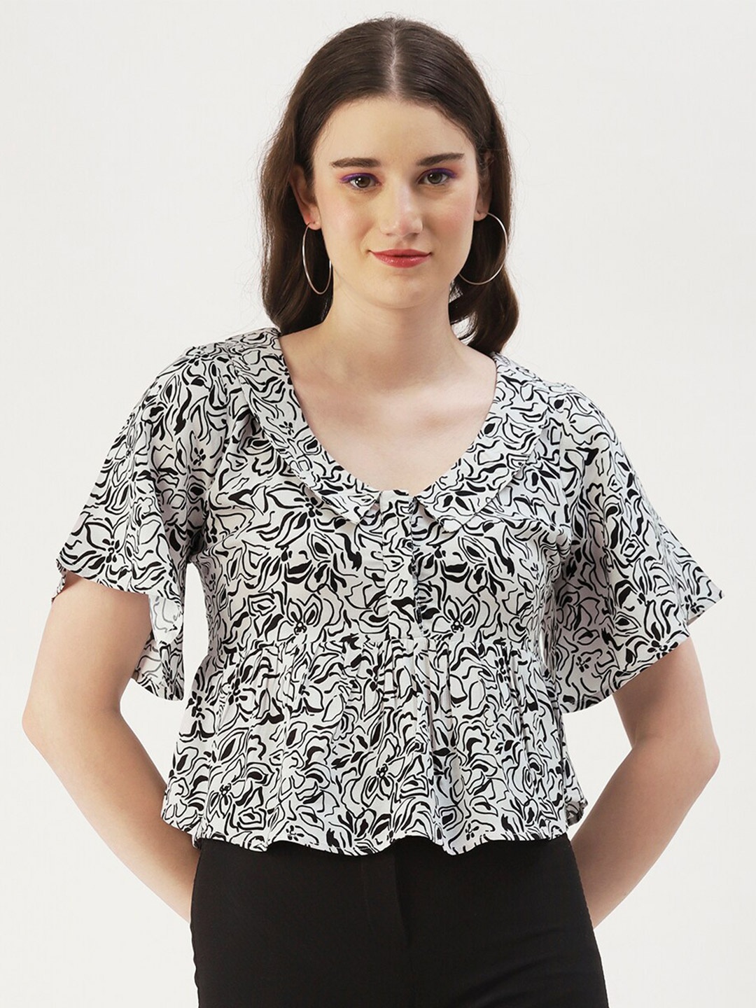 

DressBerry Abstract Printed Peplum Top, Black