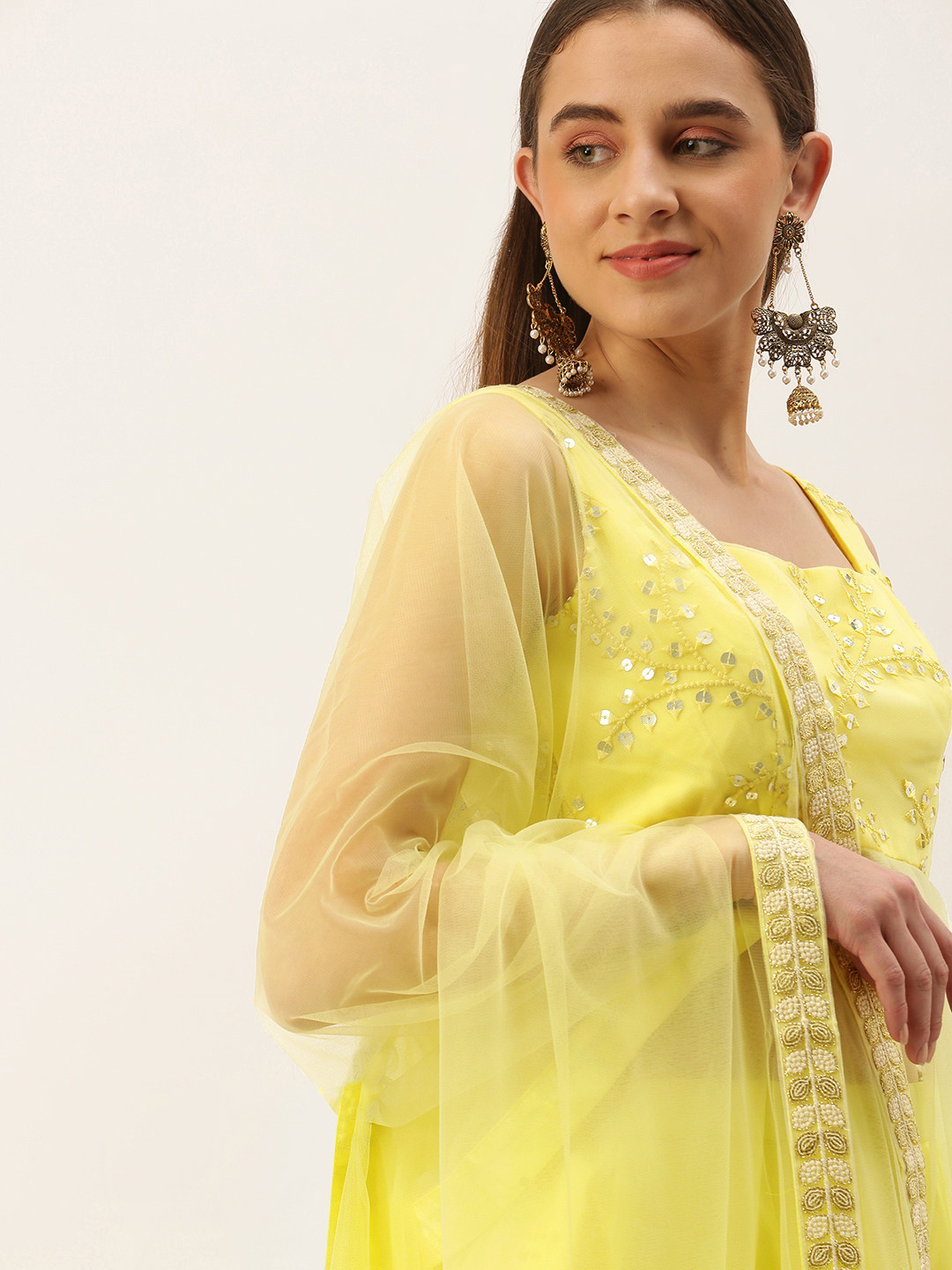 

EthnoVog Embellished Sequinned Ready to Wear Lehenga & Blouse With Dupatta, Yellow