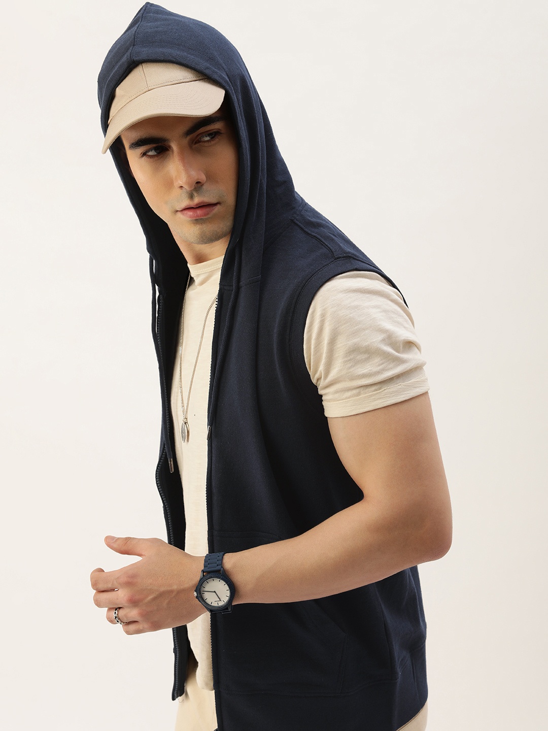 

Kook N Keech Men Solid Hooded Sweatshirt, Navy blue