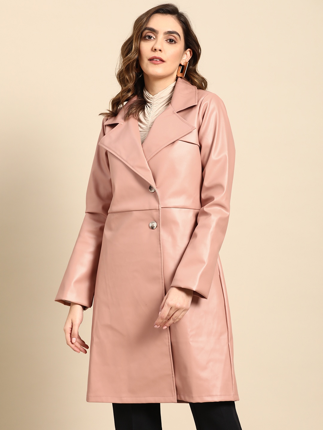 

Athena Women Leather Overcoat, Pink