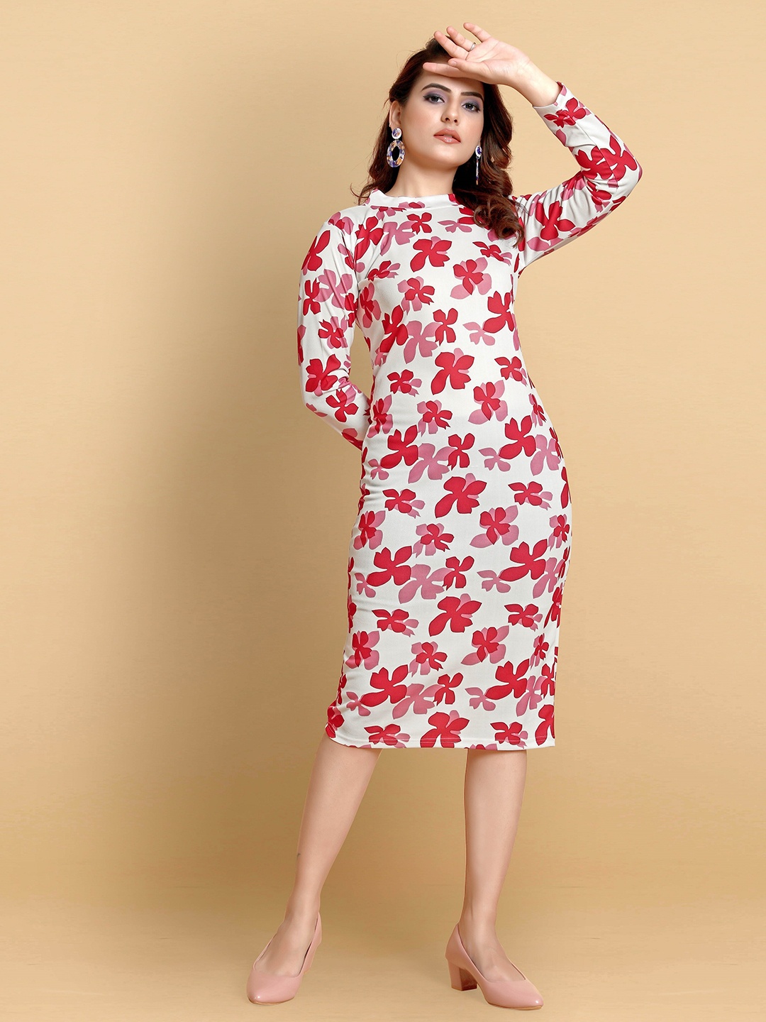 

AUCREATIONS Floral Printed Organic Cotton Sheath Dress, Red