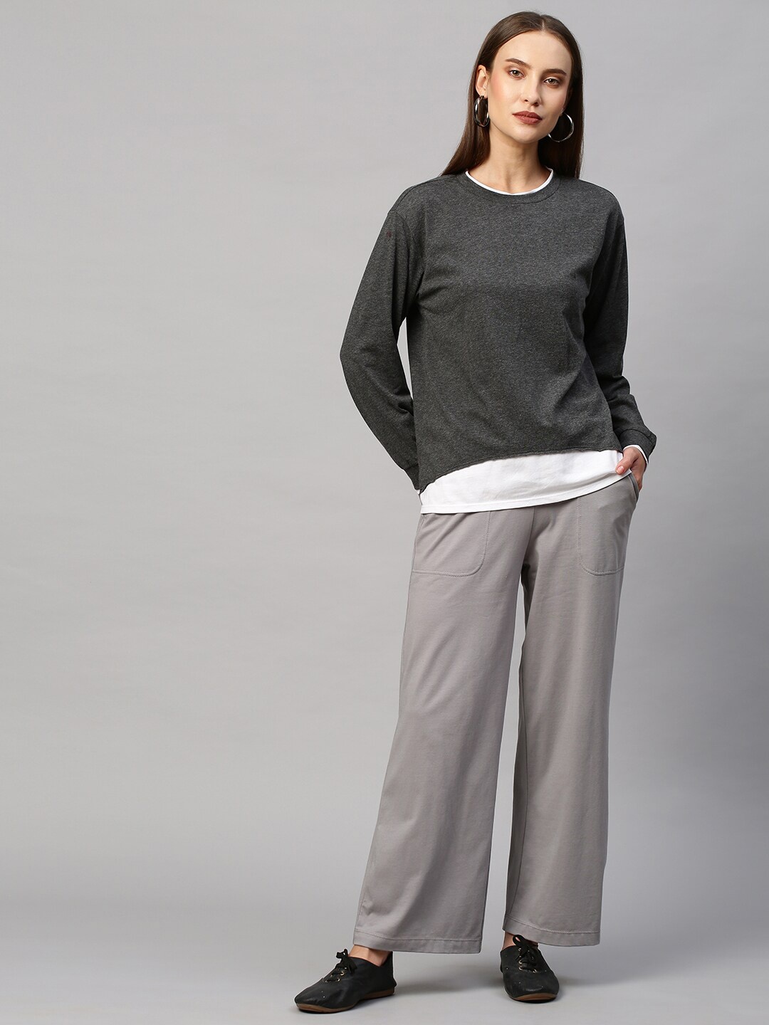 

Chemistry Women Pure Cotton T-shirt with Trouser, Grey melange