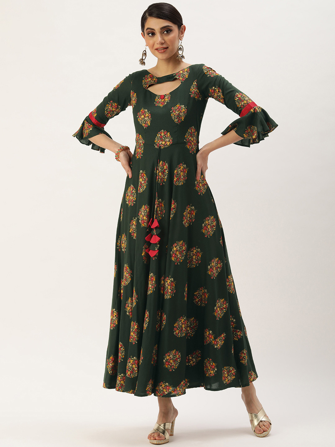 

Ethnovog Green Ethnic Motifs Ethnic A-Line Maxi Dress
