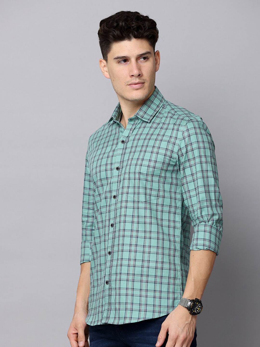 

FOGA Men Premium Tartan Checked Pure Cotton Casual Shirt, Green